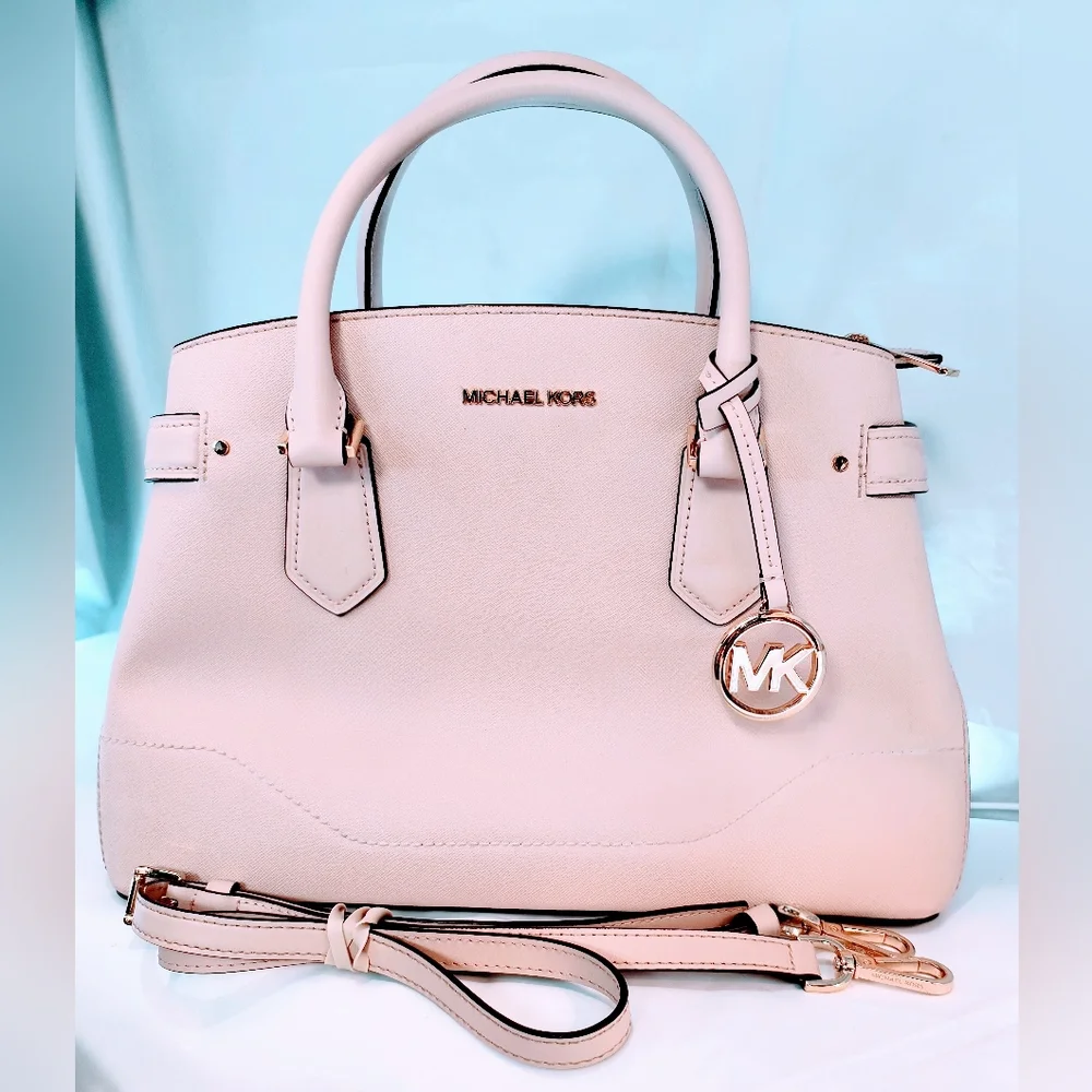 MICHAEL KORS Light Pink Lynn Saffiano Leather Satchel Bag